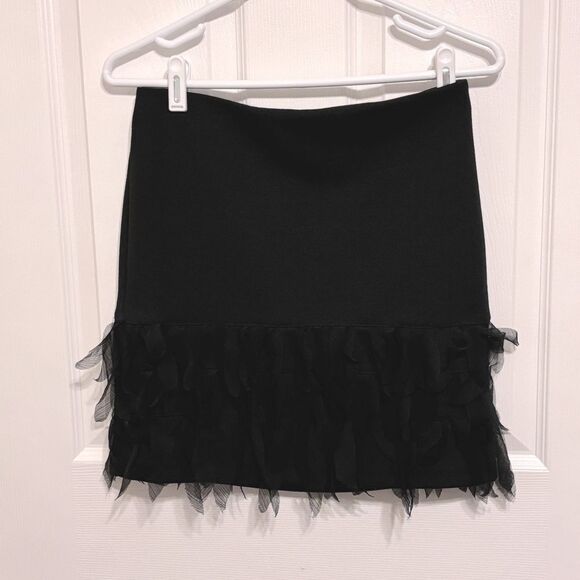 Ann Taylor | HATTIE Black Ponte Flapper Gatsby Pencil Fringe Skirt - Picture 1 of 14